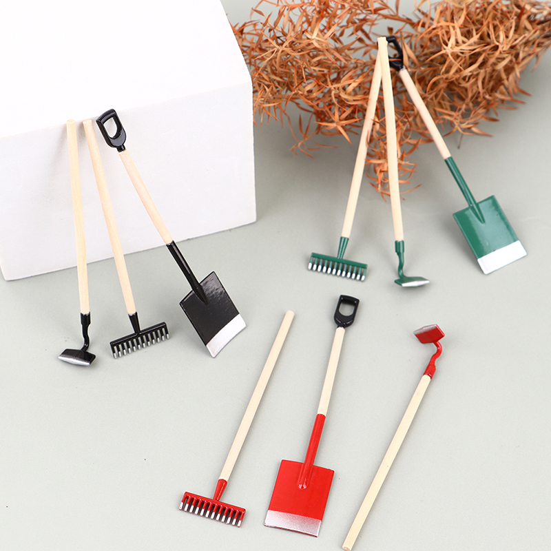 Gardening Tools Hoe - 3 adet 1:12 Dollhouse minyatürleri bahçe